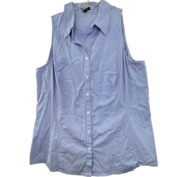 Ann Taylor Pin Striped Women’s Size 14 Sleeveless Button Up Blouse Shirt Work - Picture 1 of 11